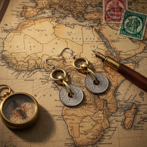 1930's Historic Charm: French Equatorial Africa Coin Earrings - Unique & Classy - Picture 3 of 4